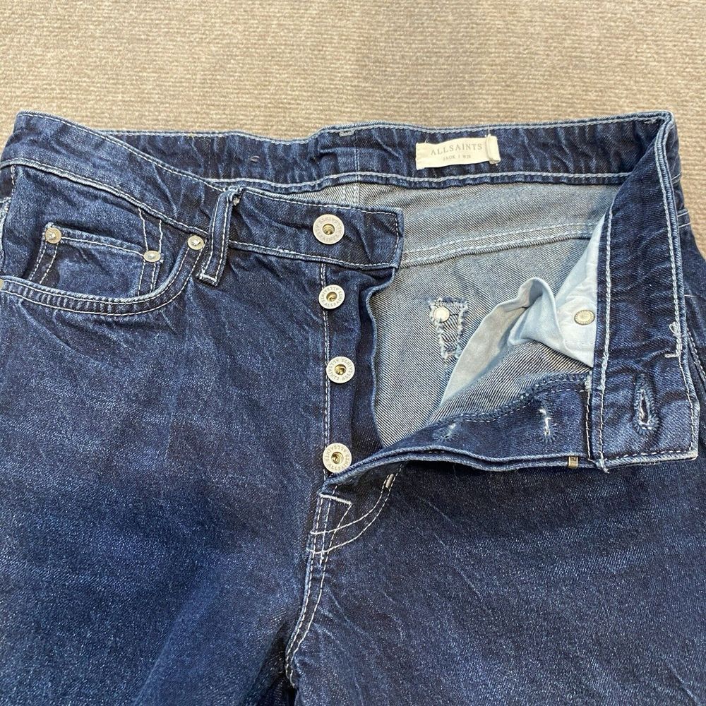 Allsaints JACK Jeans‎ Men's 30x28 Tapered Leg Button Fly Blue Dark Wash Denim